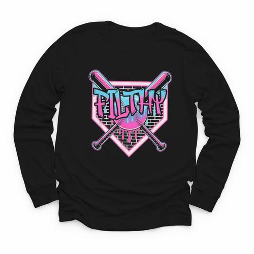 Baseball Ice Cream Drip Pitcher Filthy Youth Long Sleeve Tee - Sportilla