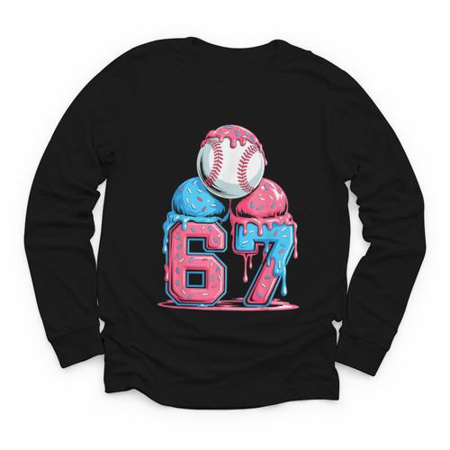Baseball Ice Cream Drip Six Seven Gen Alpha Meme 67 Youth Long Sleeve Tee - Sportilla