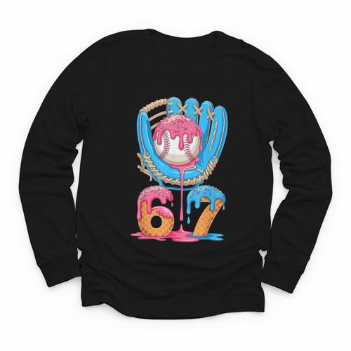 Baseball Ice Cream Drip Six Seven Gen Alpha Slang Meme 67 Youth Long Sleeve Tee - Sportilla