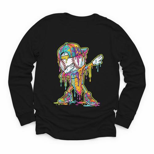 Baseball Ice Cream Dripping Dabbing Baseball Drip Youth Long Sleeve Tee - Sportilla