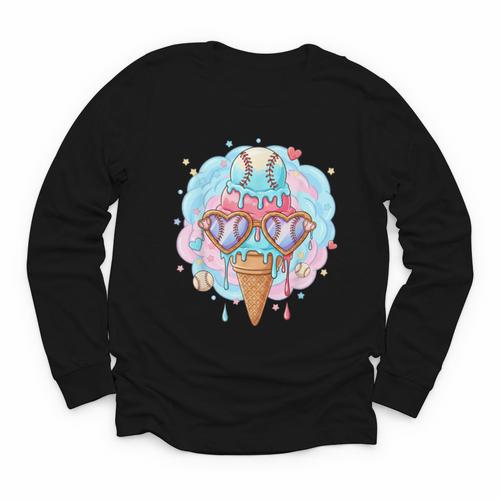 Baseball Ice Cream Heart Sunglasses Youth Boys Valentine Youth Long Sleeve Tee - Sportilla