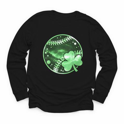 Baseball Irish Shamrock Lucky Clover St Patricks Day Boys Youth Long Sleeve Tee - Sportilla