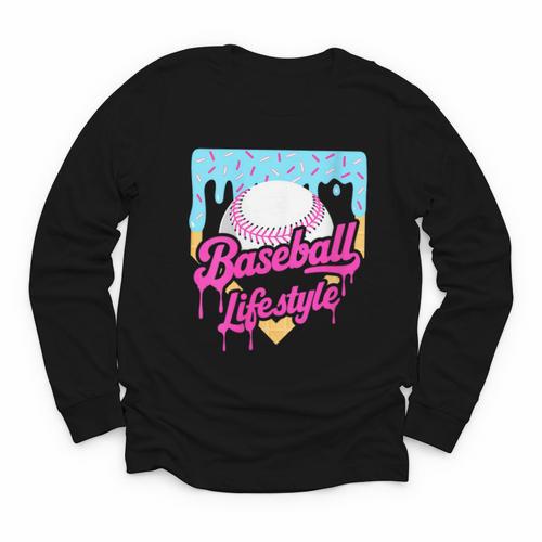 Baseball Life Lifestyle Home Plate Ice Cream Drip Men Boys Youth Long Sleeve Tee - Sportilla
