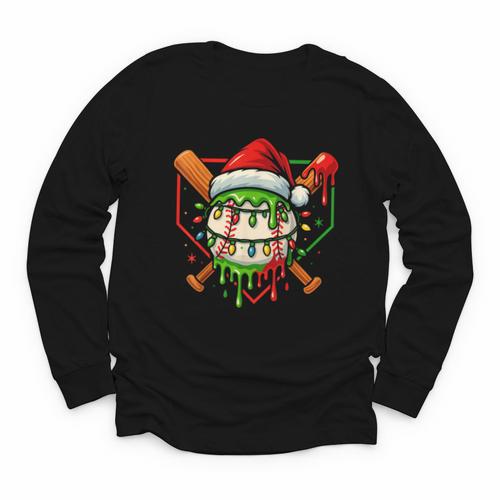 Baseball Lifestyle Apparel Youth Christmas Baseball Drip Youth Long Sleeve Tee - Sportilla