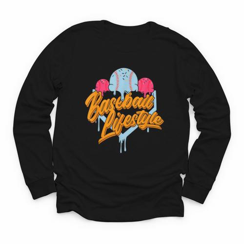 Baseball Lifestyle Home Plate Ice Cream Drip Men Boys Kids Youth Long Sleeve Tee - Sportilla
