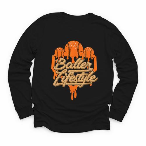 Baseball Lifestyle Home Plate Orange Ice Cream Drip Men Boys Youth Long Sleeve Tee - Sportilla