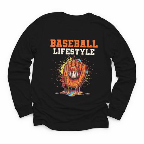 Baseball Lifestyle Ice Cream Drip Baseball Glove Crossed Bat Youth Long Sleeve Tee - Sportilla