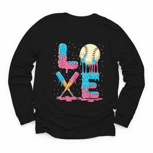 Baseball Love Drip Ice Cream Colorful Baseball Youth Long Sleeve Tee - Sportilla