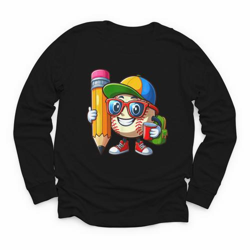 Baseball Lovers Pencil Back To School Kids Boys Girls Youth Long Sleeve Tee - Savourry