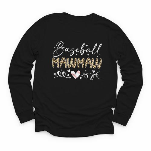 Baseball Mawmaw Leopard Baseball Heart Youth Long Sleeve Tee - Sportilla