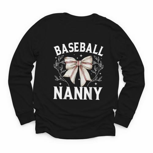 Baseball Nanny Baseball Coquette Bow Youth Long Sleeve Tee - Sportilla