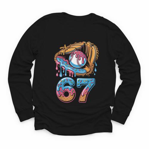 Baseball Player 67 Number 67th Sports Ice Cream Drip Youth Long Sleeve Tee - Sportilla