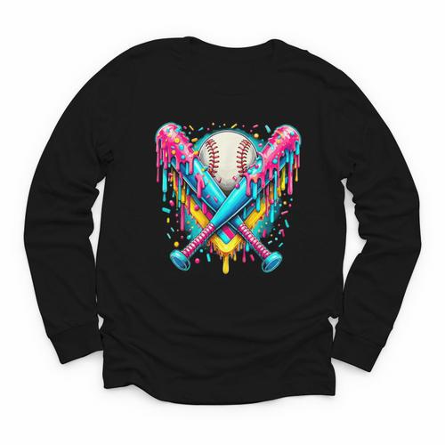 Baseball Player Ice Cream Drip Youth Long Sleeve Tee - Sportilla