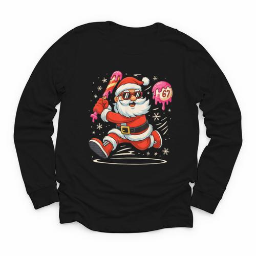 Baseball Santa 67 Baseball Christmas Pajamas Xmas Men Boy 67 Youth Long Sleeve Tee - Sportilla