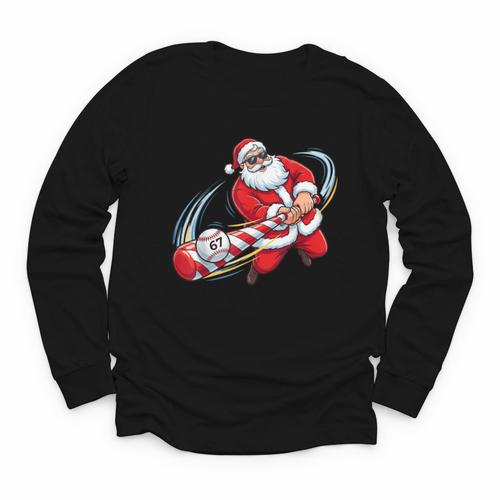 Baseball Santa 67 Christmas Xmas Pajamas Boys Youth Long Sleeve Tee - Sportilla