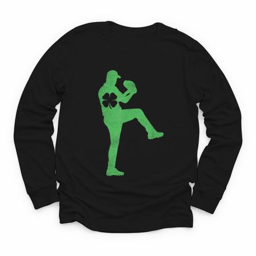 Baseball Shamrock St Patrick's Day Saint Paddy's Youth Long Sleeve Tee - Sportilla
