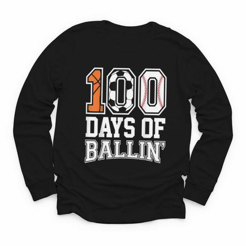 Baseball Soccer Basketball 100 Days Of School Youth Long Sleeve Tee - Sportilla