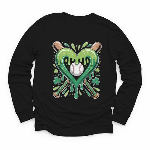 Baseball St Patricks Day Boys Girls Men Women Shamrock Green Youth Long Sleeve Tee - Sportilla