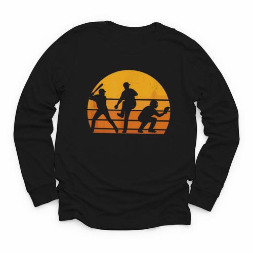 Baseball Tee Sunset Silhouette Players Men Women Kids Youth Long Sleeve Tee - Sportilla