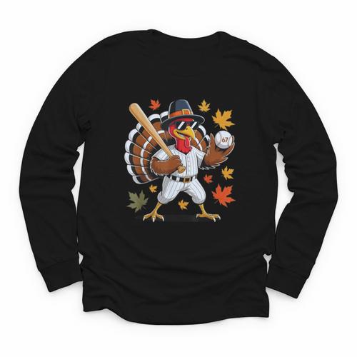 Baseball Turkey 67 Meme Thanksgiving For Boys Toddlers Kid Youth Long Sleeve Tee - Sportilla