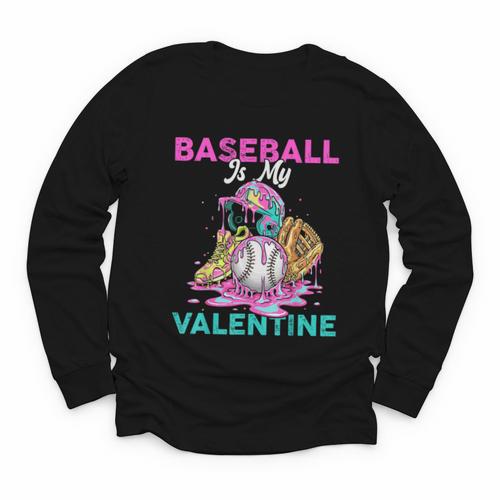 Baseball Is My Valentine Ice Cream Drip Crossed Bats Sport Youth Long Sleeve Tee - Sportilla