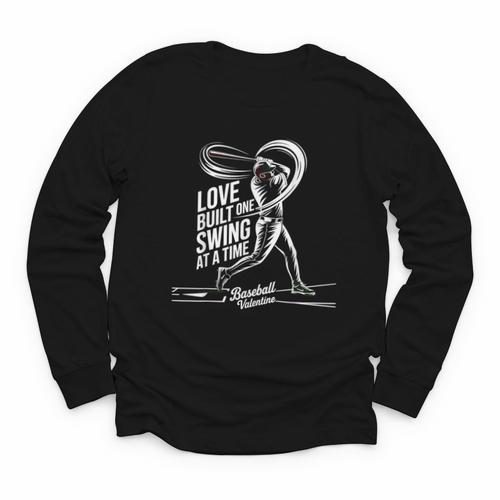 Baseball Valentine Love Built One Swing At A Time Tee Youth Long Sleeve Tee - Sportilla