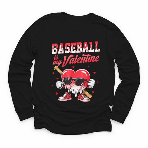 Baseball Is My Valentine Shirt Heart Drip Baseball Lovers Youth Long Sleeve Tee - Sportilla