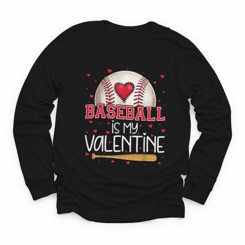 Baseball Is My Valentine Valentines Day Men Boys Kids Teen Youth Long Sleeve Tee - Sportilla