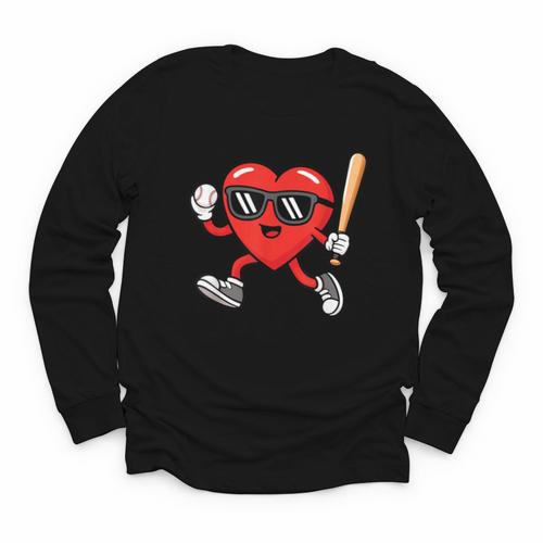 Baseball Valentines Day Heart Boys Sports Love Youth Long Sleeve Tee - Sportilla