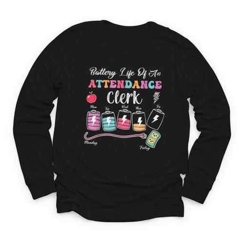 Battery Life Of An Attendance Clerk Back To School Youth Long Sleeve Tee - Savourry