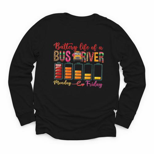 Battery Life Of A Bus Driver First Day Back To School Youth Long Sleeve Tee - Savourry