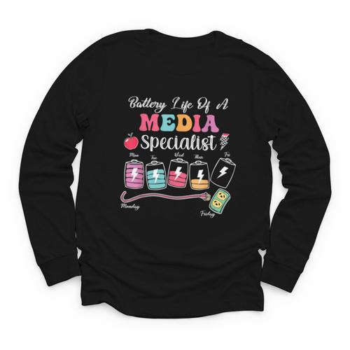 Battery Life Of A Media Specialist Back To School Youth Long Sleeve Tee - Savourry