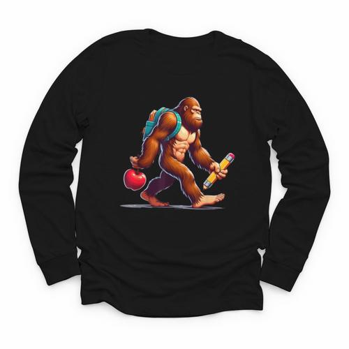 Bigfoot Lovers Pencil Back To School Kids Boys Girls Youth Long Sleeve Tee - Savourry