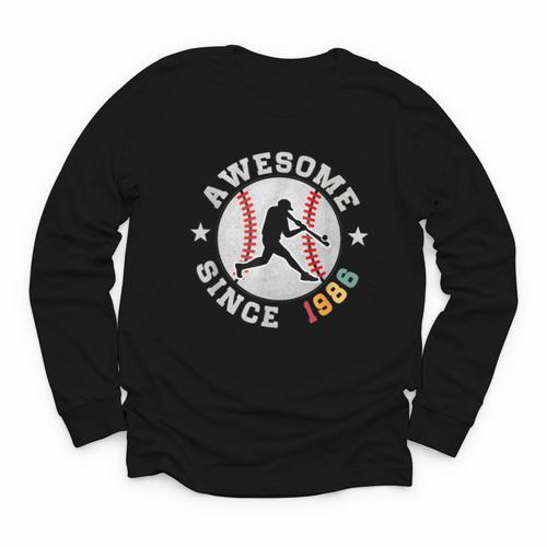 Birthday Baseball Lover 40 Years Old Awesome Since 1986 Youth Long Sleeve Tee - Sportilla