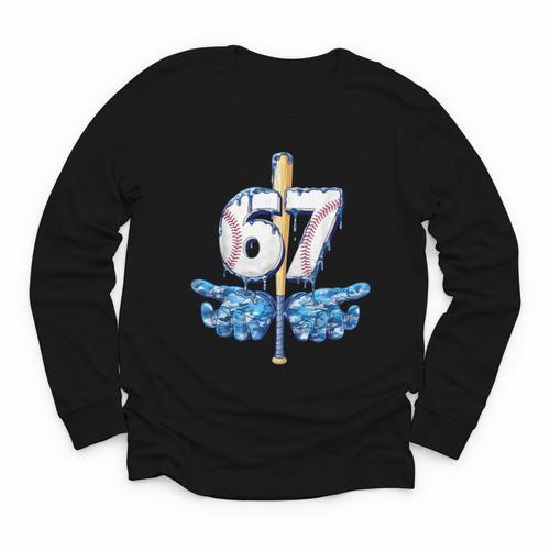 Blue Camo Baseball 67 Six Seven Camo Ice Cream Drip Boy Teen Youth Long Sleeve Tee - Sportilla