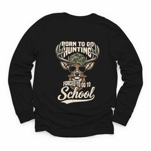 Born To Go Hunting Forced To Go Back To School Camo Deer Boy Youth Long Sleeve Tee - Savourry