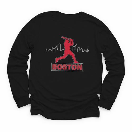 Boston Lovers Skyline Retro Baseball Heartbeat Men Women Youth Long Sleeve Tee - Sportilla