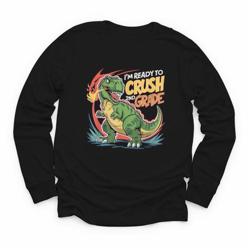 Boy Kid Ready To Crush 2nd Grade Dinosaur Back To School Youth Long Sleeve Tee - Savourry