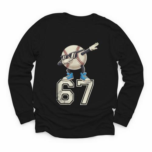 Boys Kids 67 Six Seven Sunglasses Dabbing Baseball Lover Youth Long Sleeve Tee - Sportilla