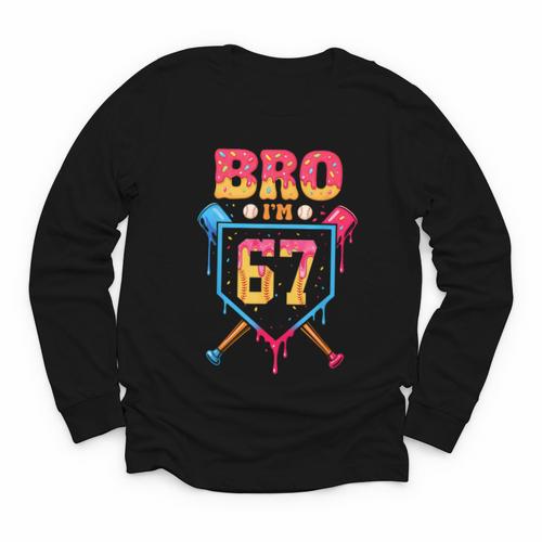 Bro I’m 67 Baseball Drip Number 67 Player 67th Birthday Youth Long Sleeve Tee - Sportilla