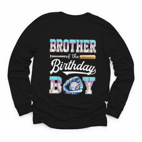 Brother Of The Birthday Boy Baseball Ice Cream Drip Matching Youth Long Sleeve Tee - Sportilla