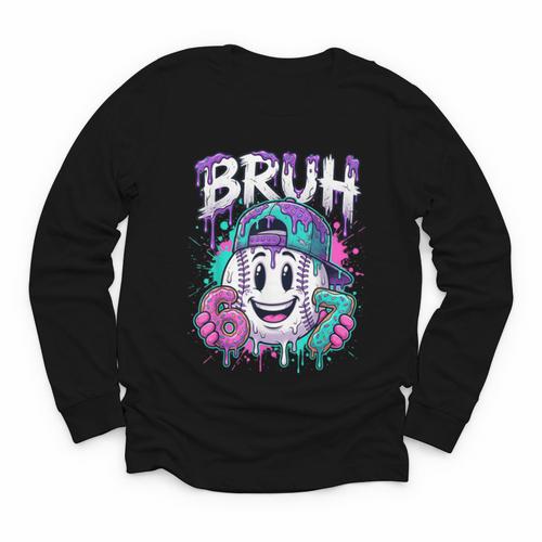 Bruh 67 Baseball Drip Boys Kids Six Seven Meme 6-7 Dripping Youth Long Sleeve Tee - Sportilla