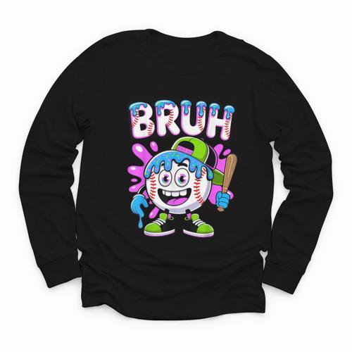 Bruh Baseball Drip Boys Youth Ice Cream Dripping Baseball Youth Long Sleeve Tee - Sportilla