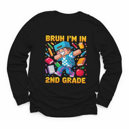 Bruh I'm In 2nd Grade Dabbing Boys Kids Gamer Back To School Youth Long Sleeve Tee - Savourry