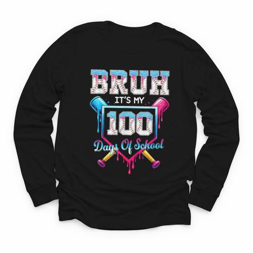 Bruh It's My 100 Days Of School Baseball Ice Cream Drip Boys Youth Long Sleeve Tee - Sportilla