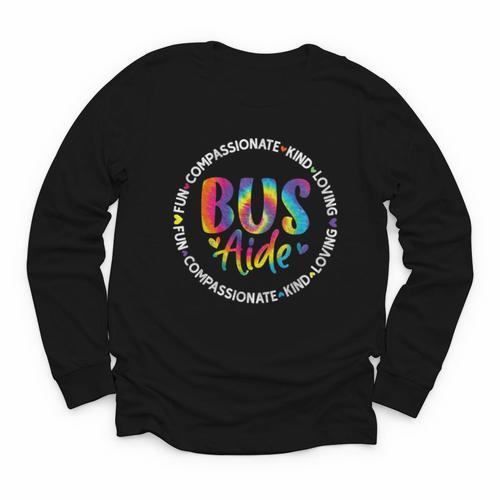 Bus Driver Aide Back To School Bus Driver Tie Dye Youth Long Sleeve Tee - Savourry