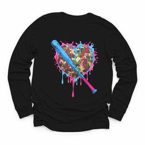 Camo Baseball Heart Drip Valentine Baseball Icecream Boys Youth Long Sleeve Tee - Sportilla