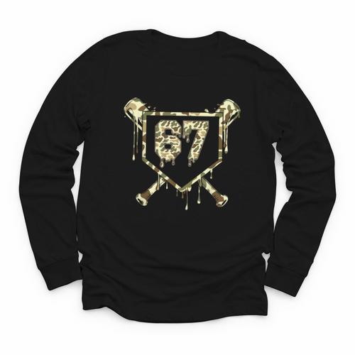 Camo Baseball Ice Cream Drip Number 67 Player 67th Birthday Youth Long Sleeve Tee - Sportilla