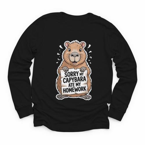 Capybara Ate My Homework Sorry Back To School Animal Youth Long Sleeve Tee - Savourry
