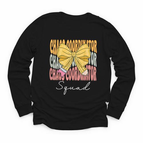 Chaos Coordinator Squad Groovy Coquette Bow Back To School Youth Long Sleeve Tee - Savourry